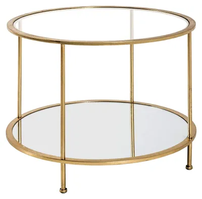 Runde Salontafel, Glasplatte, gold, Ø 60 cm, Höhe 45 cm