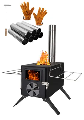 Obrázek produktu pro Přenosný krb na dřevo pro kempování – výkon 3500 wattů – rozměry 39x19x30 cm – nerezová ocel