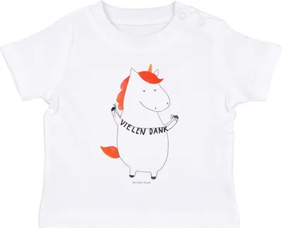 Produktbild von Mr. & Mrs. Panda Babyshirt Einhorn Dankeschön 6. - 12. Monat - Weiß - Geschenk, Baby Oberteil, T-Shirt, , Danksagung, Vielen Dank, Danke, Kinder Shirt, Einhörner, Top