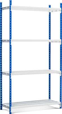Produktbild von Fachbodenregal MAXIMUS Pro | Grundregal | HxBxT 200x150x80cm | 4 Ebenen | offener Fachboden | Fachlast 236kg | Lichtblau/Lichtgrau