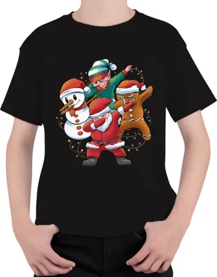 Produktbild von Dabbing Schneemann Elf Santa - Weihnachten Weihnachtsgeschenk Christmas Uni Kinder T-Shirt, Schwarz, 104