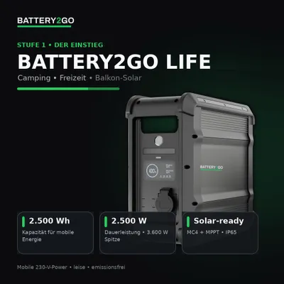 Obrázok produktu pre BMZ POWER2GO LIFE, prenosná elektráreň s kapacitou 2 500 Wh a výkonom 2 500 W – 0 % DPH podľa § 12 ods. 3 zákona o DPH