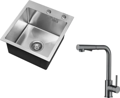 Produktbild von CECIPA Edelstahlspüle 40 x 45 cm Gebürstetere Einbauspüle + Hochdruckmischer Küchenarmatur Edelstahl Einhebelmischer Schwarz