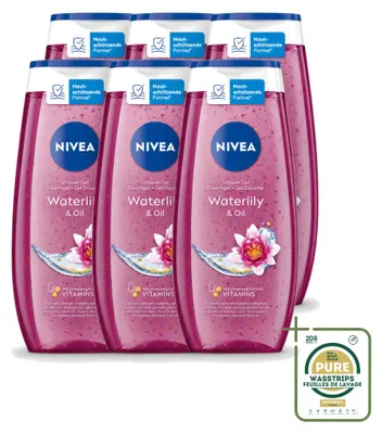 Immagine prodotto di 6 flaconi di gel doccia Nivea, profumo di ninfea e olio, capacità 250 ml, confezione risparmio, 6 pezzi