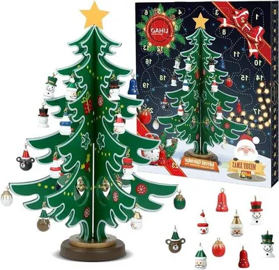 Produktbild von Mini Holz Adventskalender mit 24 Ornamenten für Weihnachten - DIY Weihnachtsbaum Dekoration und Geschenke