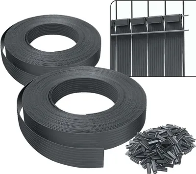 Produktbild von VOUNOT® Sichtschutzstreifen für Doppelstabmatten 150m x 4.7cm, PVC Sichtschutz Zaun mit 300 Clips, Grau