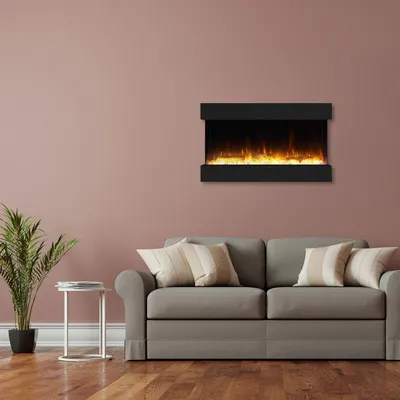 Produktbild von Garlvio Elektrokamin Insert 3-Sided 107 Einbaukamin | LED Wandkamin in schwarz mit Heizung (1500 W) | HxBxT: 68x107x25cm
