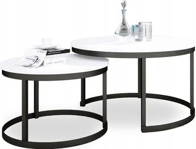 Zdjęcie produktu dla Zestaw Stolików Kawowych 2w1 Salon Industrial Loft Czarny+Biały Mat