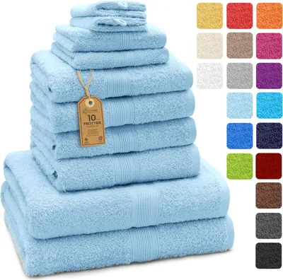 Produktbild von Frottier Handtuch-Set, 4X Handtücher, 2X Duschtücher, 2X Gästetücher, 2X Waschhandschuhe, Hell blau