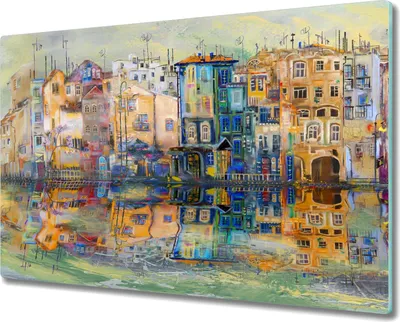 Produktbild von Coloray Hackbrett Herdabdeckplatte 80x52 cm Küchenbrett Kochplattenabdeckung Schneidebrett - Stadt Wasser