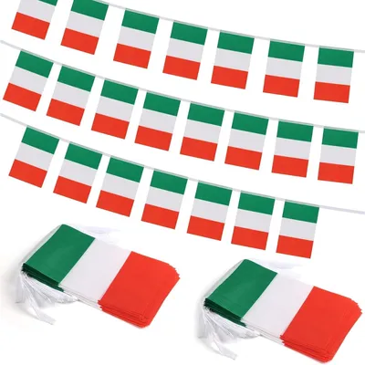 Imagen del producto de Guirnalda de banderines con la bandera italiana, 40 banderines de tela, 14 x 21 cm, 14 metros de largo, para decoración