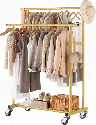 Produktbild von Kleiderständer doppelbunt, rollend, gold, für Schlafzimmer