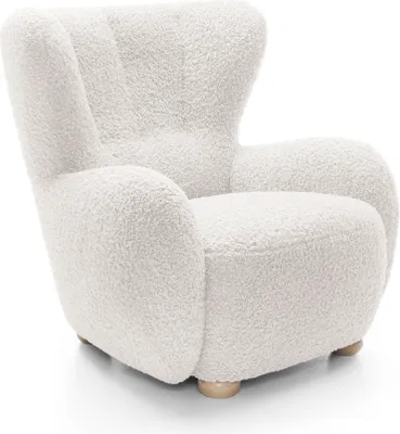 Zdjęcie produktu dla DomoHome KRZESŁO CIRO-Bouclé CIRO-Bouclé White - 88x100x91 cm, wygodne krzesło relaksacyjne CIRO-Bouclé z drewnianymi nóżkami i szerokim siedziskiem, styl skandynawski, do salonu lub biura