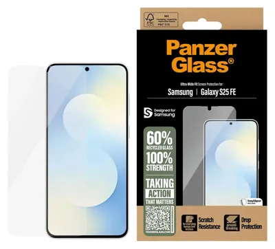 Zdjęcie produktu dla PanzerGlass ® Screen Protector Samsung Galaxy S25 FE 5G | Ultra-Wide Fit w. EasyAligner, Samsung, Samsung - Galaxy S25 FE 5G, Aplikacja na sucho, Odporny na zadrapania, Odporny na wstrząsy, Przezroczysty, 1 szt.