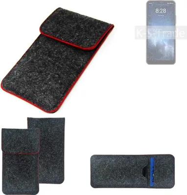 Produktbild von K-S-Trade Handy Schutz Hülle kompatibel mit Sharp Rouvo V Schutzhülle Handyhülle Filztasche Pouch Tasche Case Sleeve Filzhülle dunkelgrau roter