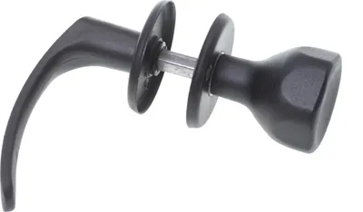 A black door handle set with a lever handle and a knob, mounted on a white background.