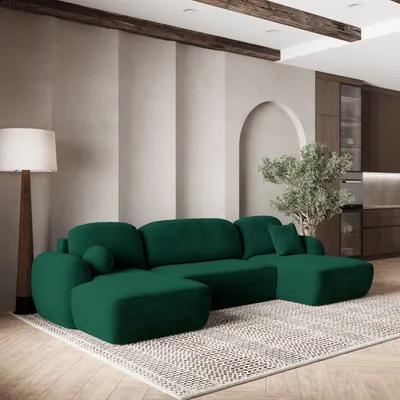 Produktbild von Masseno Ecksofa SAVONA K mit Schlaffunktion U-Form, Sofa mit Bettkasten, Wohnzimmersofa, Couch, Soffa, Bettsofa, Couchgarnitur- Grün, KRONOS 19