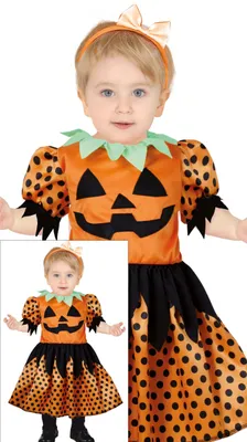 Obrázek produktu pro Halloweenský kostým dýně Oranžová černá tečka Slavnostní zábava pro děti Elegantní vzhled Ideální pro strašidelné oslavy Nápaditý design, Velikost: 92/98 Barva: oranžová