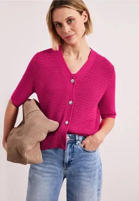 Produktbild von Street One Cardigan 'Kurzarm Cardigan mit V-Neck und Struktur', A254139, magenta dream, Gr. 40