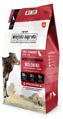 Image de Wiejska Zagroda : Nourriture sèche pour chien, formule monoprotéique à la boeuf, pour adultes, 6 kg
