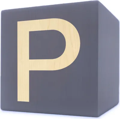 Obrázok produktu pre Drevená kocka s písmenami, 5 x 5 cm, sivá, Písmeno p