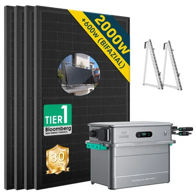 Produktbild von Balkonkraftwerk mit Speicher 2000w(500*4) mit Zendure 800 pro2,mit Balkonhalterung