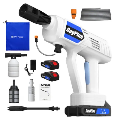 Produktbild von Kabelloser Hochdruckreiniger - 21 V Auto- und Gartenreiniger - 2 Akkus - Schaumbehälter - Multifunktionsdüse - 5 m Schlauch - Fächerstrahl