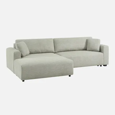 Produktbild von sweeek - 3-Sitzer Ecksofa Recamiere links mit Schlaffunktion, Stauraum und Stoffbezug - Hellgrau