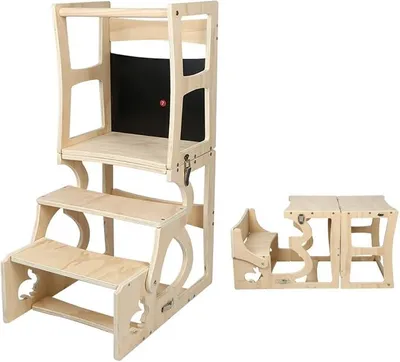 Imagen del producto de Torre de aprendizaje Montessori para niños, con plataforma, taburete de madera, plegable, escalón para niños, con 3 escalones, torre de observación segura, escalera de aprendizaje Montessori a partir de 1 año
