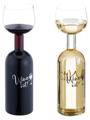 Weinflasche mit Glas 750 ml, XL, mit Spruch, transparent