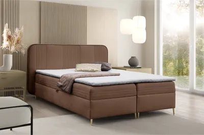 Produktbild von Boxspringbett GINA Doppelbett mit Bonellmatratze Topper und Bettkasten Bett Glamour Polsterbett mit abgerundetem Kopfteil Modern Schlafzimmer Vintage Schlafzimmerbett (120x200 braun)