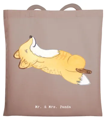 Produktbild von Mr. & Mrs. Panda canvas tasche Fuchs Crunches - Braun Pastell - Geschenk, Beutel, Fitnessstudio, Laptoptasche, Fitness, Bauchpressen, Stoffbeutel, Tote Bag, Schultasche