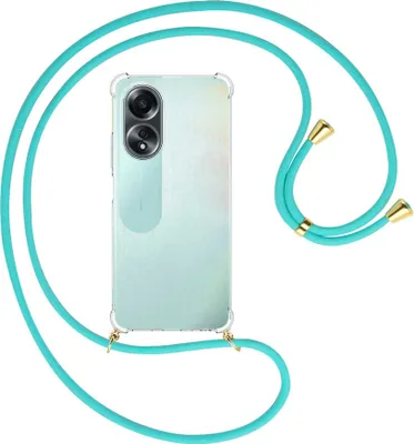 Produktbild von Handykette Backcover-Schutzhülle mit Band (Metall goldfarben) für Oppo A58 4G (CPH2577) - türkis