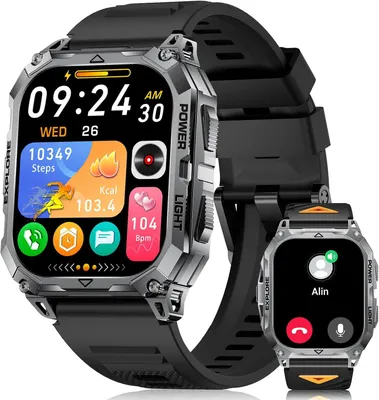 Produktbild von Smartwatch Herren Militär mit LED Taschenlampe, 900mAh/2 Armbändern Fitnessuhr, 110+ Sportmodi/Schlafmonitor/IP68