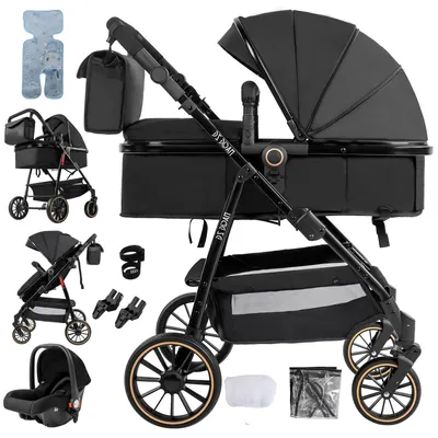 Immagine prodotto di Passeggino per bambini, sistema 3-in-1, compatto e portatile, colore nero V8