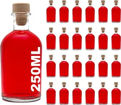 Obrázek produktu pro Skleněné lahve – průhledné – 250 ml – Opakovaně použitelné lahve pro lékárny s vzduchotěsnými uzávěry – vhodné pro likéry a oleje