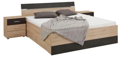 Produktbild von Doppelbett Xanten Stauraumbett 180x200cm mit Nachtkosolen und Bettschubkasten hickory oak graphit