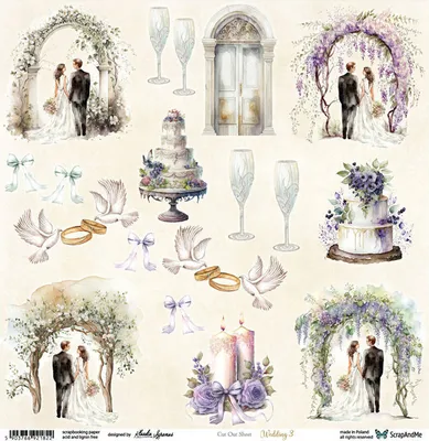 Image de Papier pour scrapbooking 30x30 - ScrapAndMe - Mariage 3 - feuille découpée