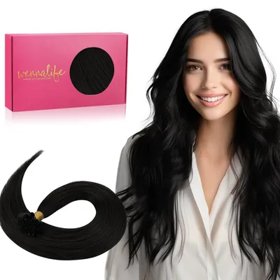 Immagine prodotto di Extension per capelli "Bonding Echthaar" da 40 cm, 50 grammi, colore nero intenso, con sistema a "U" e cheratina