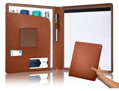Obrázok produktu pre Konferenčná priečinok formátu A4, Imitácia kože, hnedá, s organizérom na tablet a notebook