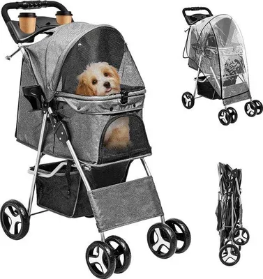 Obrázok produktu pre Prepravka pre psov, 15 kg, cestovná taška pre domáce zvieratá, s úložným priestorom, skladateľná a prenosná, pre psov a mačky, sivá