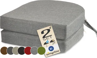 Produktbild von sunnypillow 2er Set Stuhlkissen Outdoor, wasserdicht UV-lichtecht 40 x 40 x 7cm dick - Polsterauflage mit Bändern - Auflage für Stühle,Bänke - Sitzkissen Stuhlauflage für Haus und Garten - Grau