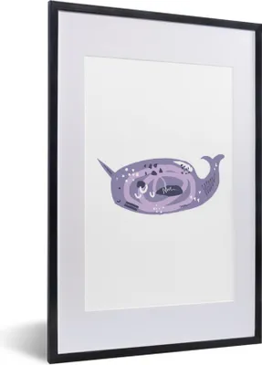 Produktbild von MuchoWow® MuchoWow® Gerahmtes Poster Narwal - Lila - Pastell 40x60 cm - Poster mit zchwarzem Bilderrahmen - Poster in Rahmen