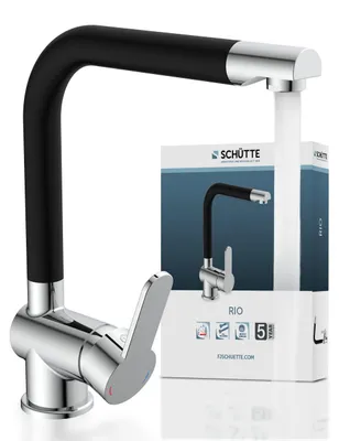 Produktbild von SCHÜTTE Küchenarmatur RIO, Wasserhahn Küche mit Energiesparfunktion, 360° schwenkbare Mischbatterie Küche, Chrom/Schwarz matt