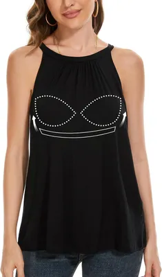 Produktbild von Schwarzes Damen-Tanktop mit integrierten BH-Cups, ärmellos, Größen S bis 3XL