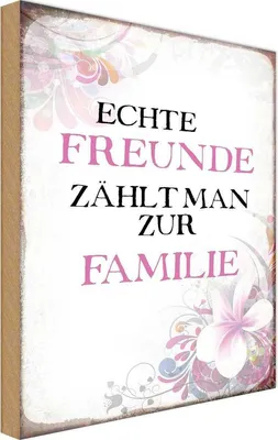 Produktbild von vianmo Holzschild 18x12 cm echte Freunde zählt zur Familie Spruch Zitat