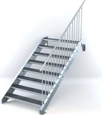 Produktbild von Stahltreppe 8 Stufen bis Höhe 160 cm, Laufbreite : 120 cm Geländer rechts ST 3 (31 / 9 mm schmal)