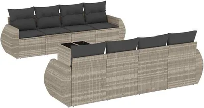Produktbild von vidaXL 9-tlg. Garten-Sofagarnitur mit Kissen Hellgrau Poly Rattan