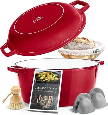 Produktbild von Famanu Gusseisenpfanne 4,5 l mit Deckel - 26 cm, geeignet für alle Wärmequellen