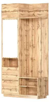 Obrázok produktu pre Kompaktná šatňová skriňa – Šatňová skriňa 90 x 34,5 x 190 cm – S zrkadlom – S lavicou a policou na topánky – S háčikmi – Úložný priestor – Farba: prírodné drevo